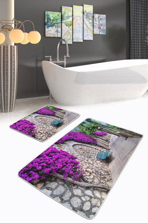 Set di 2 Tappetini da bagno antiscivolo Hatice BPS1 Rectangle Multicolore, 100 x 60 cm / 60 x 50 cm (1)