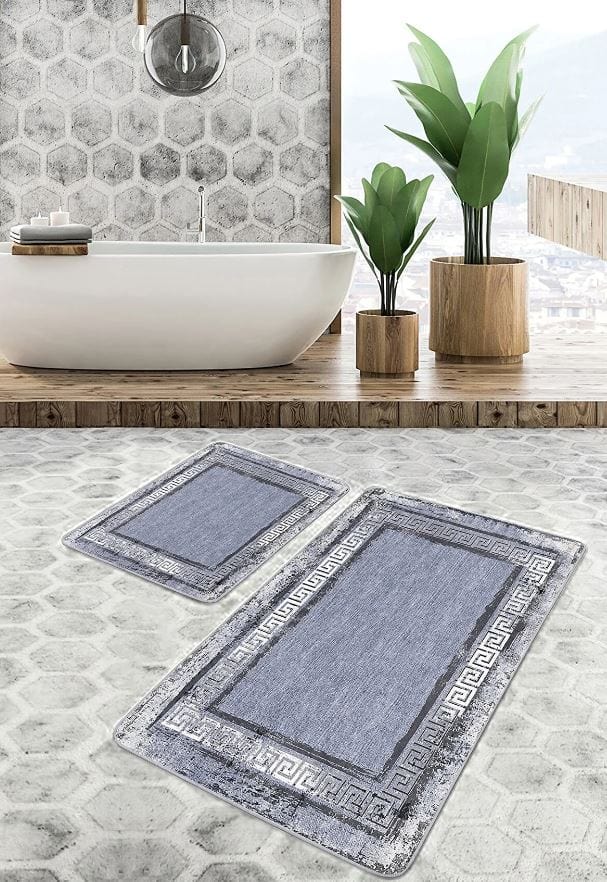 Set di 2 Tappetini da bagno antiscivolo Hatice BPS649 Rectangle Multicolore, 100 x 60 cm / 60 x 50 cm (1)
