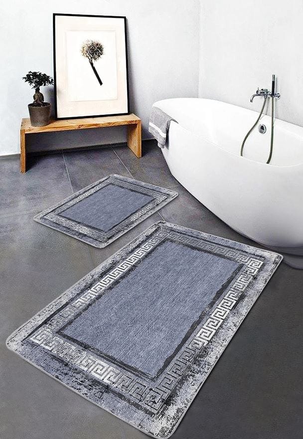 Set di 2 Tappetini da bagno antiscivolo Hatice BPS649 Rectangle Multicolore, 100 x 60 cm / 60 x 50 cm (2)