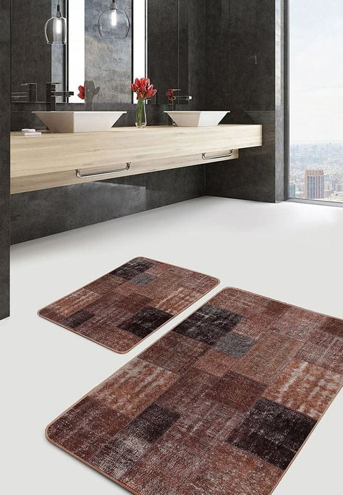 Set di 2 Tappetini da bagno antiscivolo Hatice BPS650 Rectangle Multicolore, 100 x 60 cm / 60 x 50 cm