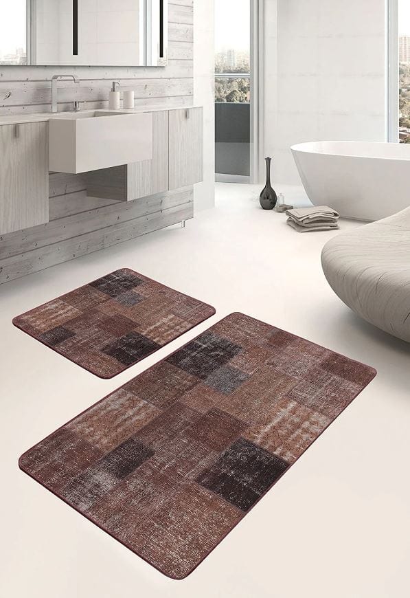 Set di 2 Tappetini da bagno antiscivolo Hatice BPS650 Rectangle Multicolore, 100 x 60 cm / 60 x 50 cm (2)