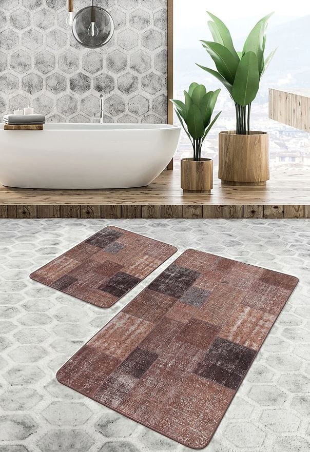 Set di 2 Tappetini da bagno antiscivolo Hatice BPS650 Rectangle Multicolore, 100 x 60 cm / 60 x 50 cm (3)