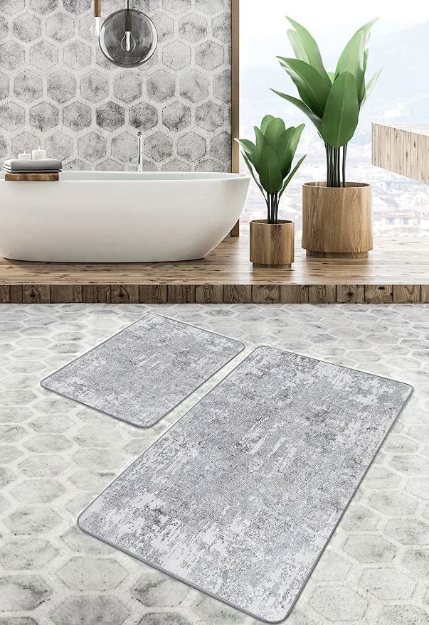 Set di 2 Tappetini da bagno antiscivolo Hatice BPS651 Rectangle Multicolore, 100 x 60 cm / 60 x 50 cm (2)