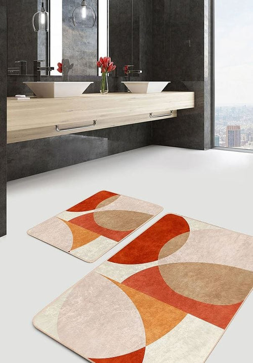 Set di 2 Tappetini da bagno antiscivolo Hatice BPS652 Rectangle Multicolore, 100 x 60 cm / 60 x 50 cm