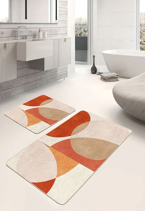 Set di 2 Tappetini da bagno antiscivolo Hatice BPS652 Rectangle Multicolore, 100 x 60 cm / 60 x 50 cm (2)