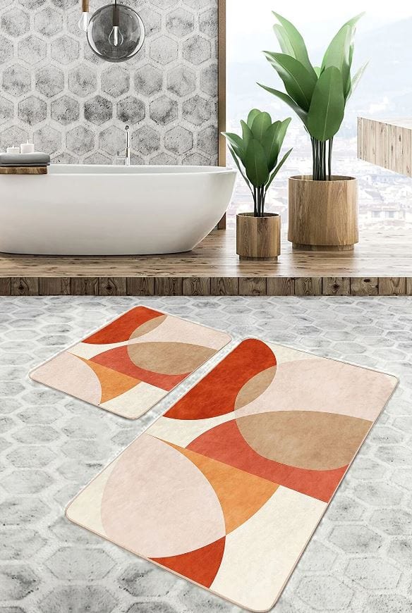 Set di 2 Tappetini da bagno antiscivolo Hatice BPS652 Rectangle Multicolore, 100 x 60 cm / 60 x 50 cm (3)