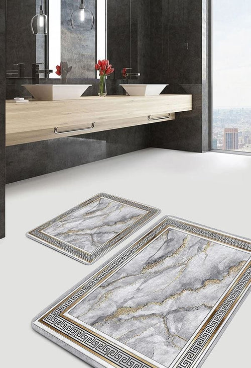 Set di 2 Tappetini da bagno antiscivolo Hatice BPS653 Rectangle Multicolore, 100 x 60 cm / 60 x 50 cm