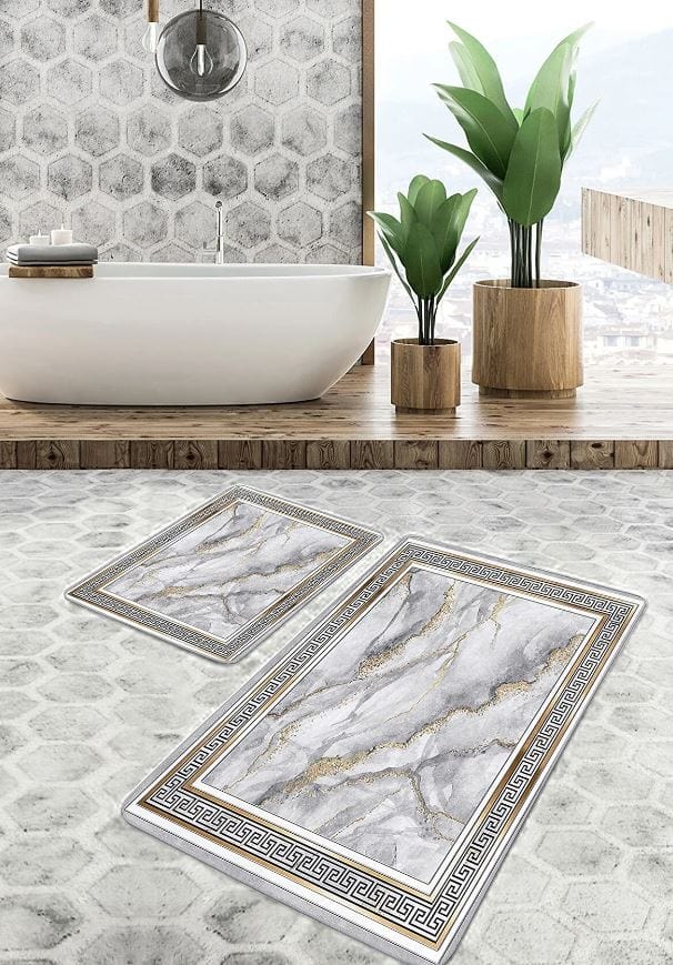 Set di 2 Tappetini da bagno antiscivolo Hatice BPS653 Rectangle Multicolore, 100 x 60 cm / 60 x 50 cm (3)
