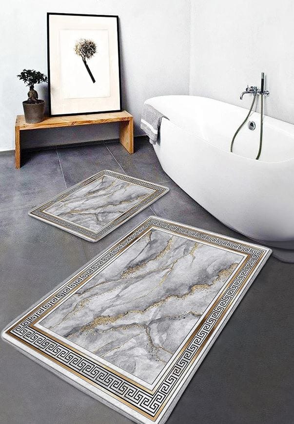 Set di 2 Tappetini da bagno antiscivolo Hatice BPS653 Rectangle Multicolore, 100 x 60 cm / 60 x 50 cm (4)