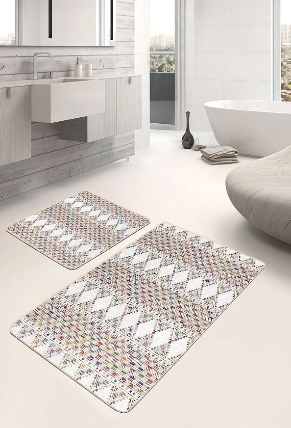 Set di 2 Tappetini da bagno antiscivolo Hatice BPS654 Rectangle Multicolore, 100 x 60 cm / 60 x 50 cm