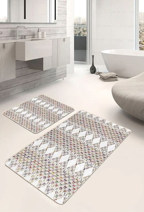 Set di 2 Tappetini da bagno antiscivolo Hatice BPS654 Rectangle Multicolore, 100 x 60 cm / 60 x 50 cm