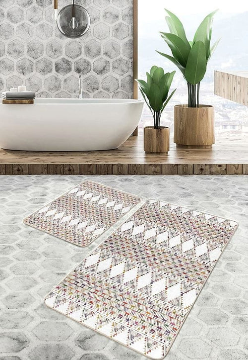 Set di 2 Tappetini da bagno antiscivolo Hatice BPS654 Rectangle Multicolore, 100 x 60 cm / 60 x 50 cm (1)