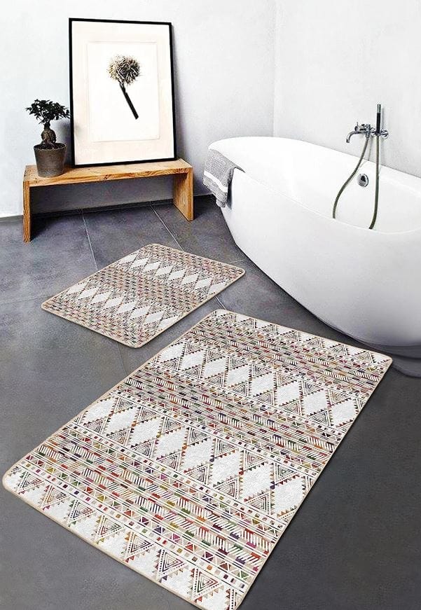 Set di 2 Tappetini da bagno antiscivolo Hatice BPS654 Rectangle Multicolore, 100 x 60 cm / 60 x 50 cm (2)