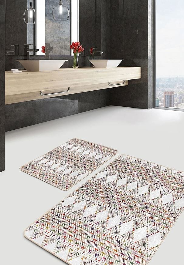 Set di 2 Tappetini da bagno antiscivolo Hatice BPS654 Rectangle Multicolore, 100 x 60 cm / 60 x 50 cm (3)