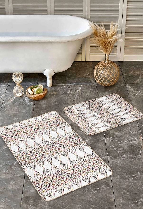 Set di 2 Tappetini da bagno antiscivolo Hatice BPS654 Rectangle Multicolore, 100 x 60 cm / 60 x 50 cm (4)