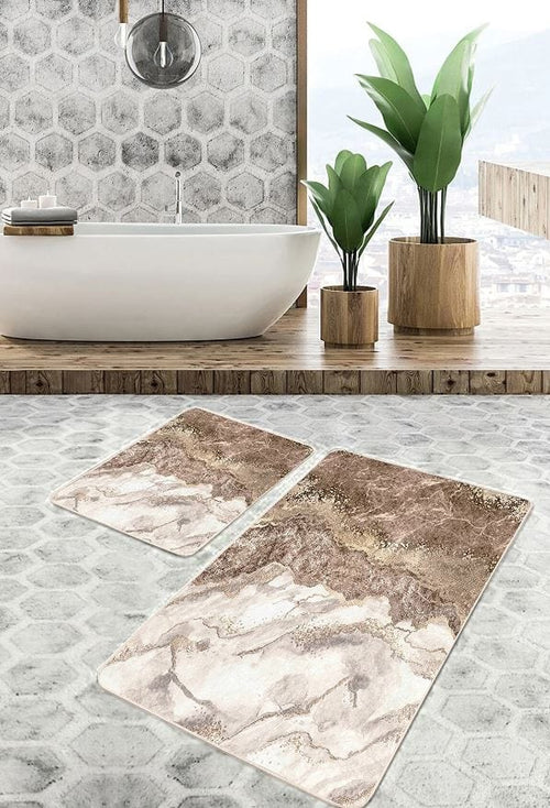 Set di 2 Tappetini da bagno antiscivolo Hatice BPS655 Rectangle Multicolore, 100 x 60 cm / 60 x 50 cm