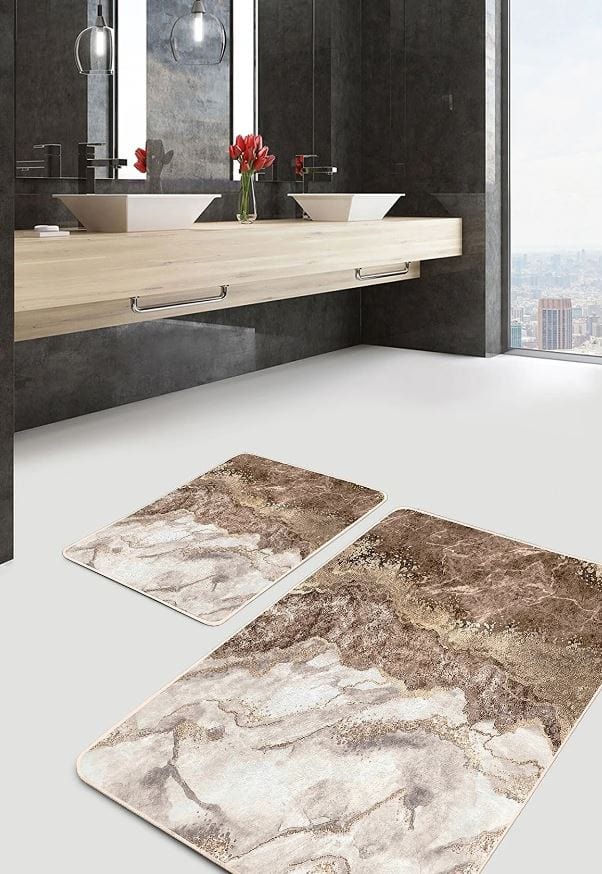 Set di 2 Tappetini da bagno antiscivolo Hatice BPS655 Rectangle Multicolore, 100 x 60 cm / 60 x 50 cm (2)