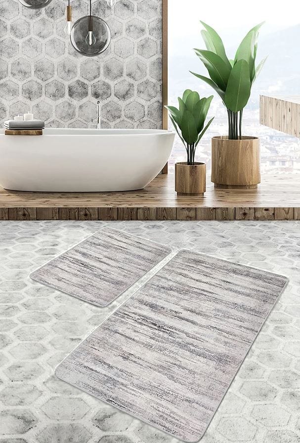 Set di 2 Tappetini da bagno antiscivolo Hatice BPS656 Rectangle Multicolore, 100 x 60 cm / 60 x 50 cm (4)