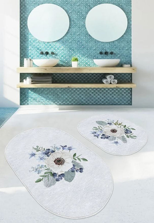 Set di 2 Tappetini da bagno antiscivolo Hatice BPS657 Oval Multicolore, 100 x 60 cm / 60 x 50 cm