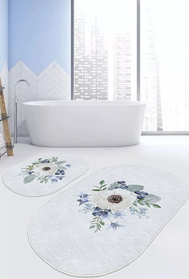 Set di 2 Tappetini da bagno antiscivolo Hatice BPS657 Oval Multicolore, 100 x 60 cm / 60 x 50 cm (1)