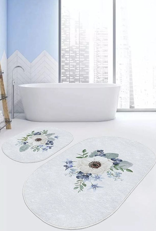 Set di 2 Tappetini da bagno antiscivolo Hatice BPS657 Oval Multicolore, 100 x 60 cm / 60 x 50 cm (1)