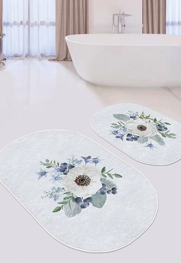 Set di 2 Tappetini da bagno antiscivolo Hatice BPS657 Oval Multicolore, 100 x 60 cm / 60 x 50 cm (2)