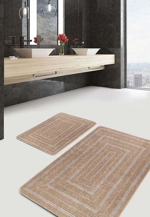 Set di 2 Tappetini da bagno antiscivolo Hatice BPS658 Rectangle Multicolore, 100 x 60 cm / 60 x 50 cm