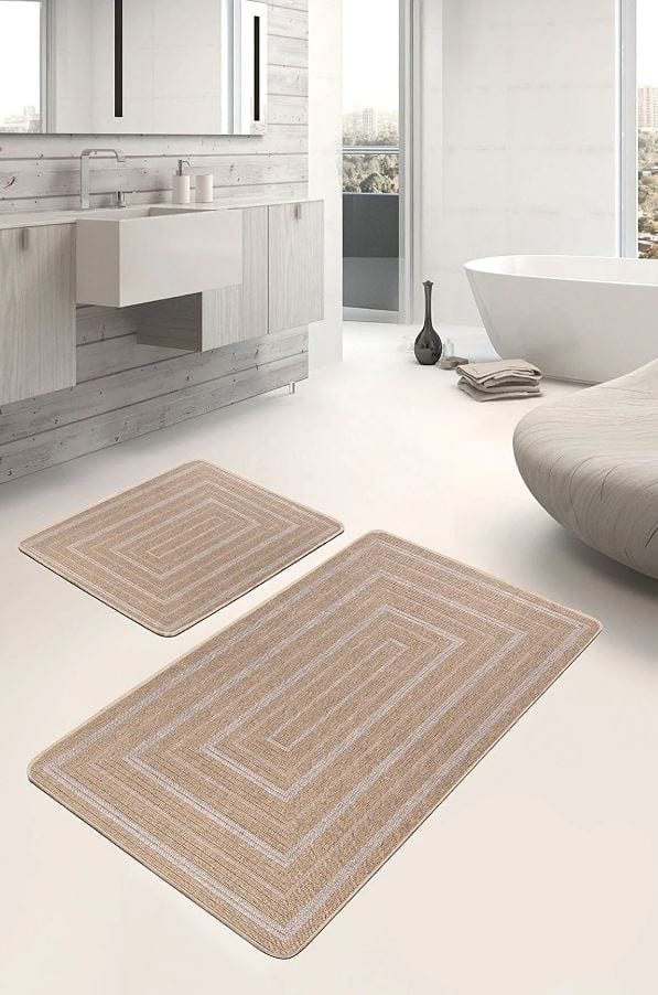 Set di 2 Tappetini da bagno antiscivolo Hatice BPS658 Rectangle Multicolore, 100 x 60 cm / 60 x 50 cm (2)