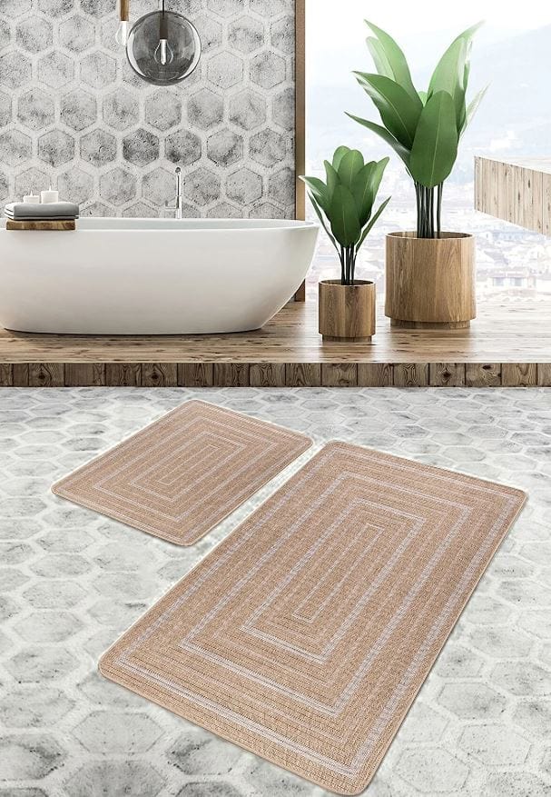 Set di 2 Tappetini da bagno antiscivolo Hatice BPS658 Rectangle Multicolore, 100 x 60 cm / 60 x 50 cm (3)