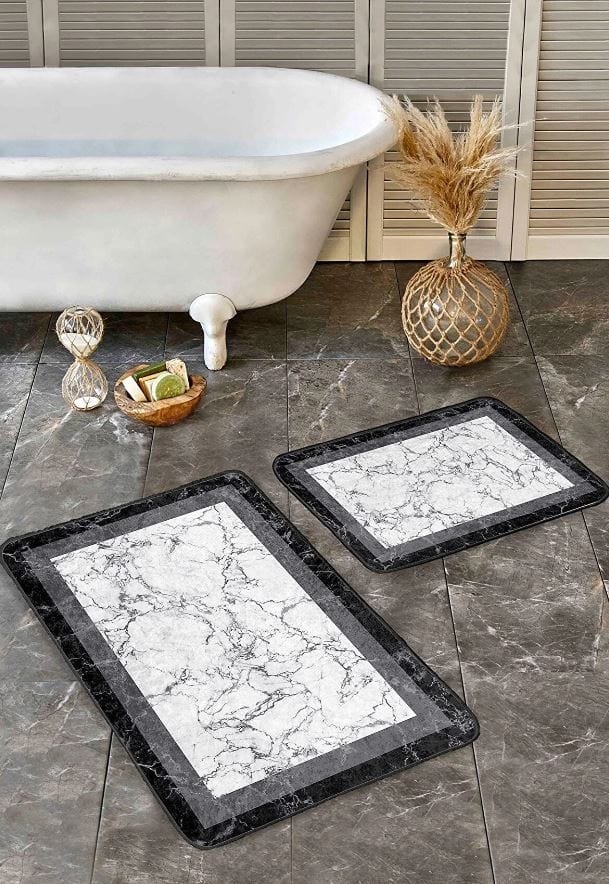 Set di 2 Tappetini da bagno antiscivolo Hatice BPS659 Rectangle Multicolore, 100 x 60 cm / 60 x 50 cm