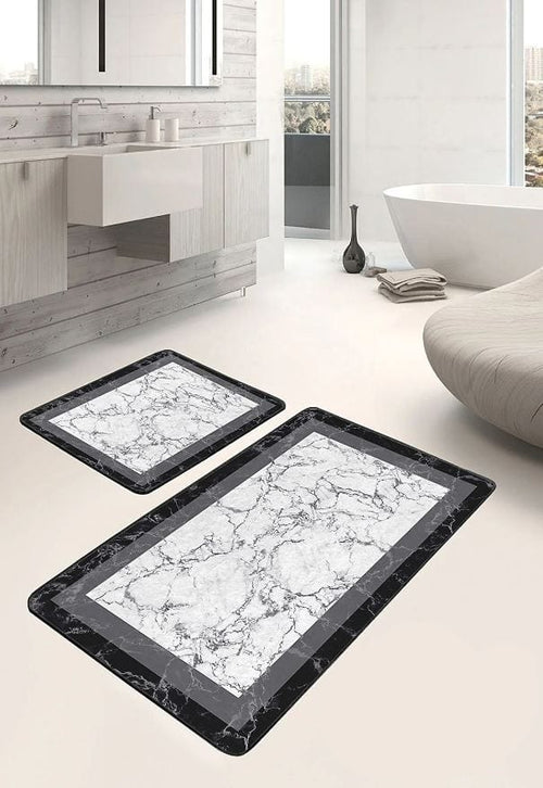 Set di 2 Tappetini da bagno antiscivolo Hatice BPS659 Rectangle Multicolore, 100 x 60 cm / 60 x 50 cm (1)