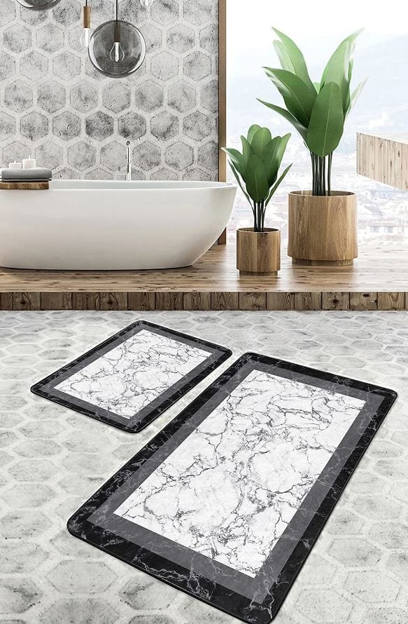 Set di 2 Tappetini da bagno antiscivolo Hatice BPS659 Rectangle Multicolore, 100 x 60 cm / 60 x 50 cm (2)