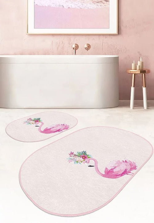 Set di 2 Tappetini da bagno antiscivolo Hatice BPS660 Oval Multicolore, 100 x 60 cm / 60 x 50 cm