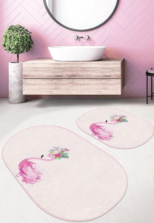 Set di 2 Tappetini da bagno antiscivolo Hatice BPS660 Oval Multicolore, 100 x 60 cm / 60 x 50 cm (1)