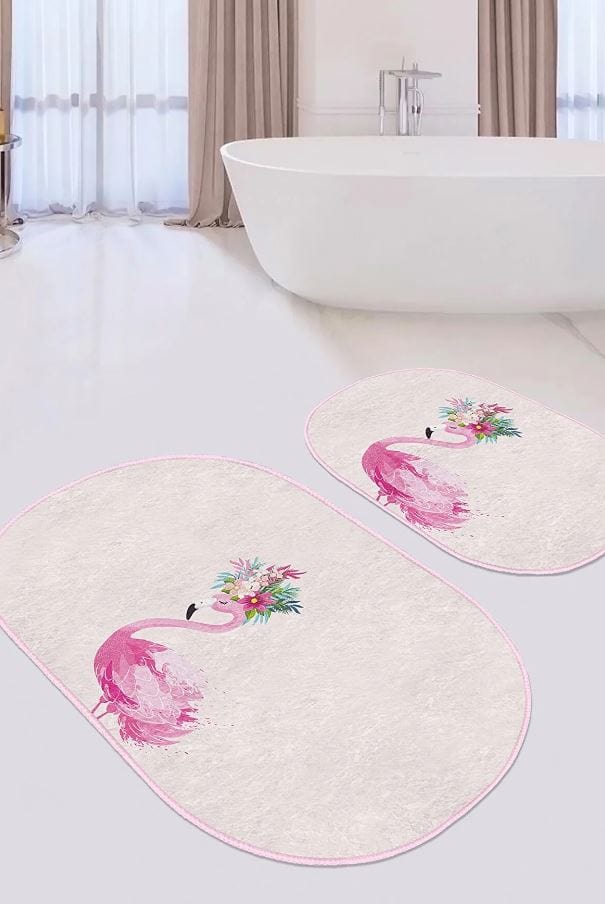 Set di 2 Tappetini da bagno antiscivolo Hatice BPS660 Oval Multicolore, 100 x 60 cm / 60 x 50 cm (2)