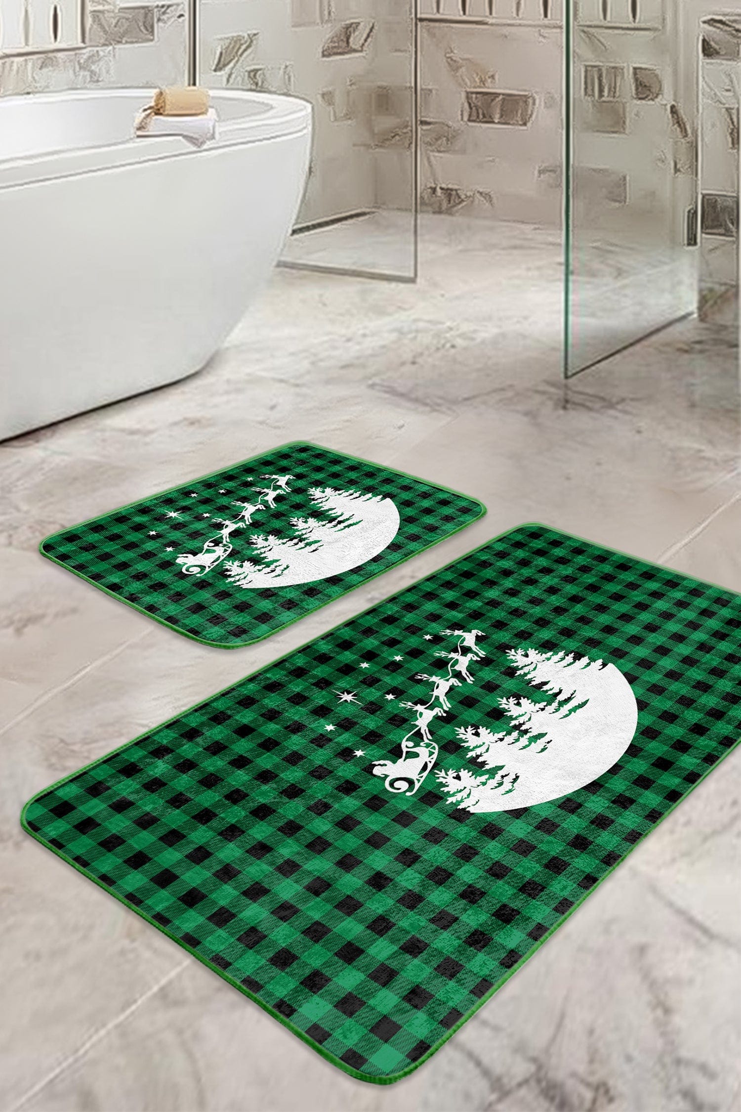Set di 2 Tappetini da bagno antiscivolo Hazal BPS387 Rectangle Multicolore, 100 x 60 cm / 60 x 50 cm (2)