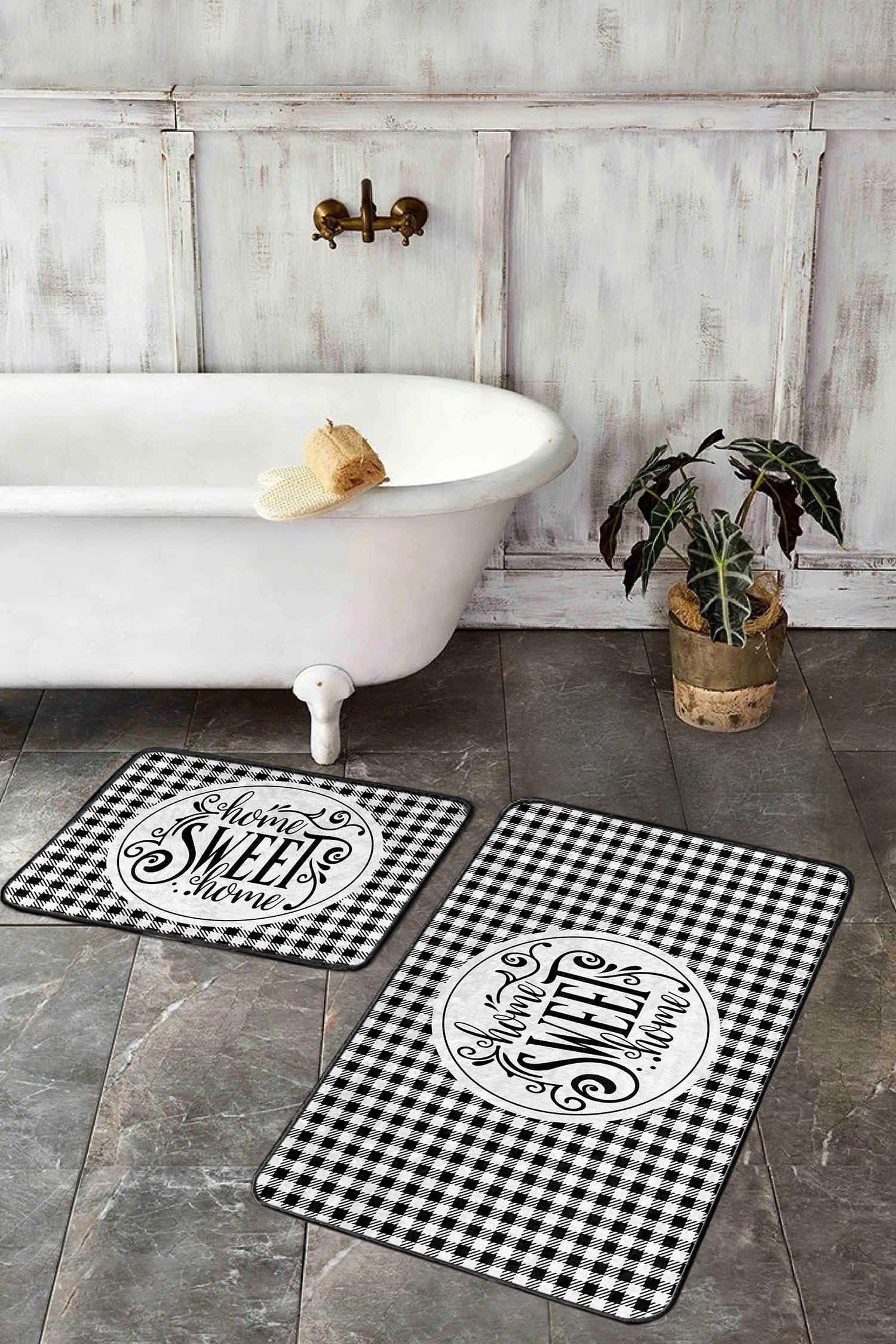 Set di 2 Tappetini da bagno antiscivolo Hazal BPS388 Rectangle Multicolore, 100 x 60 cm / 60 x 50 cm (1)