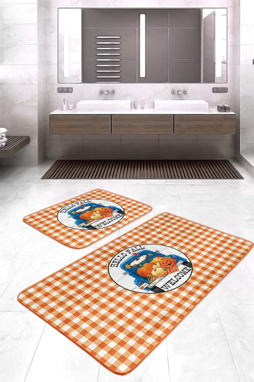 Set di 2 Tappetini da bagno antiscivolo Hazal BPS389 Rectangle Multicolore, 100 x 60 cm / 60 x 50 cm (1)