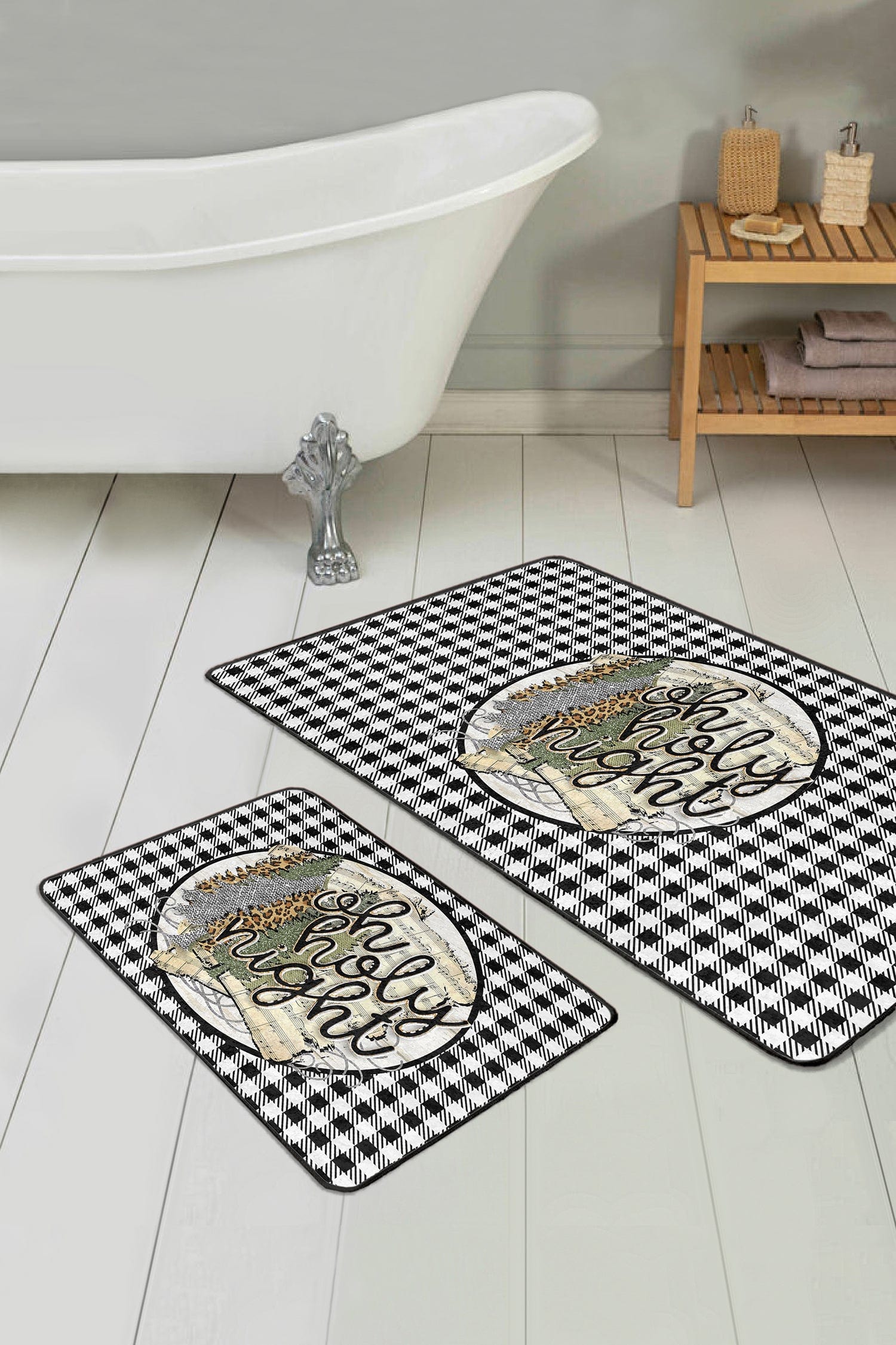 Set di 2 Tappetini da bagno antiscivolo Hazal BPS391 Rectangle Multicolore, 100 x 60 cm / 60 x 50 cm