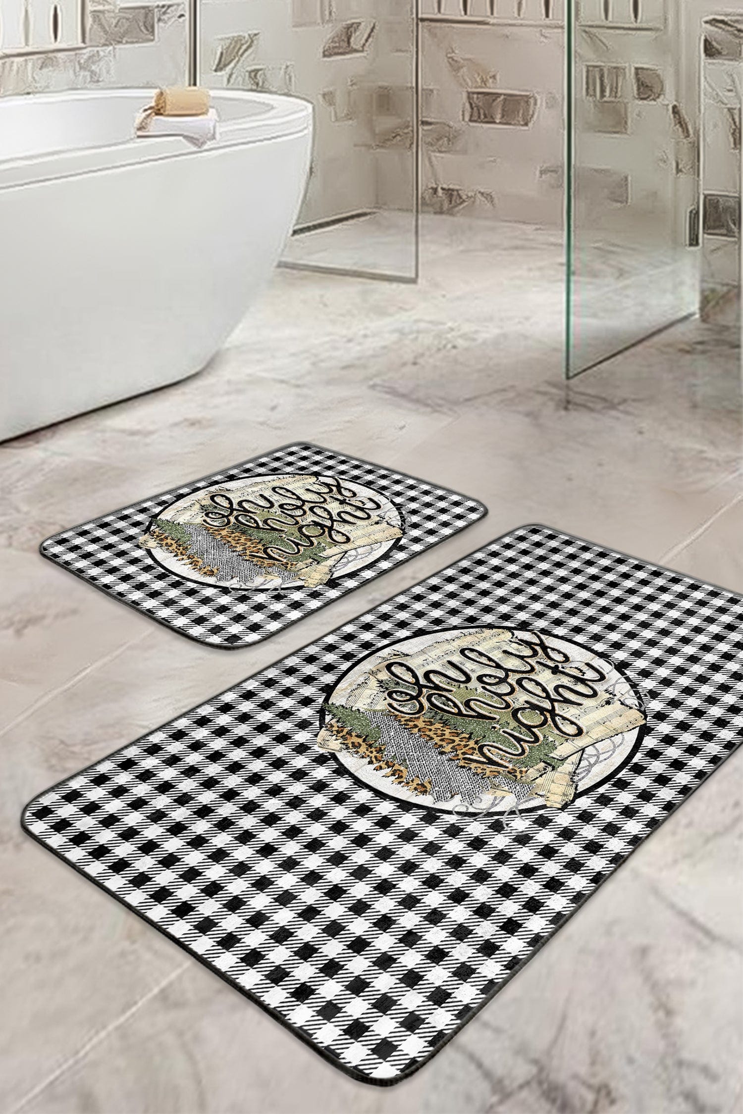 Set di 2 Tappetini da bagno antiscivolo Hazal BPS391 Rectangle Multicolore, 100 x 60 cm / 60 x 50 cm (2)