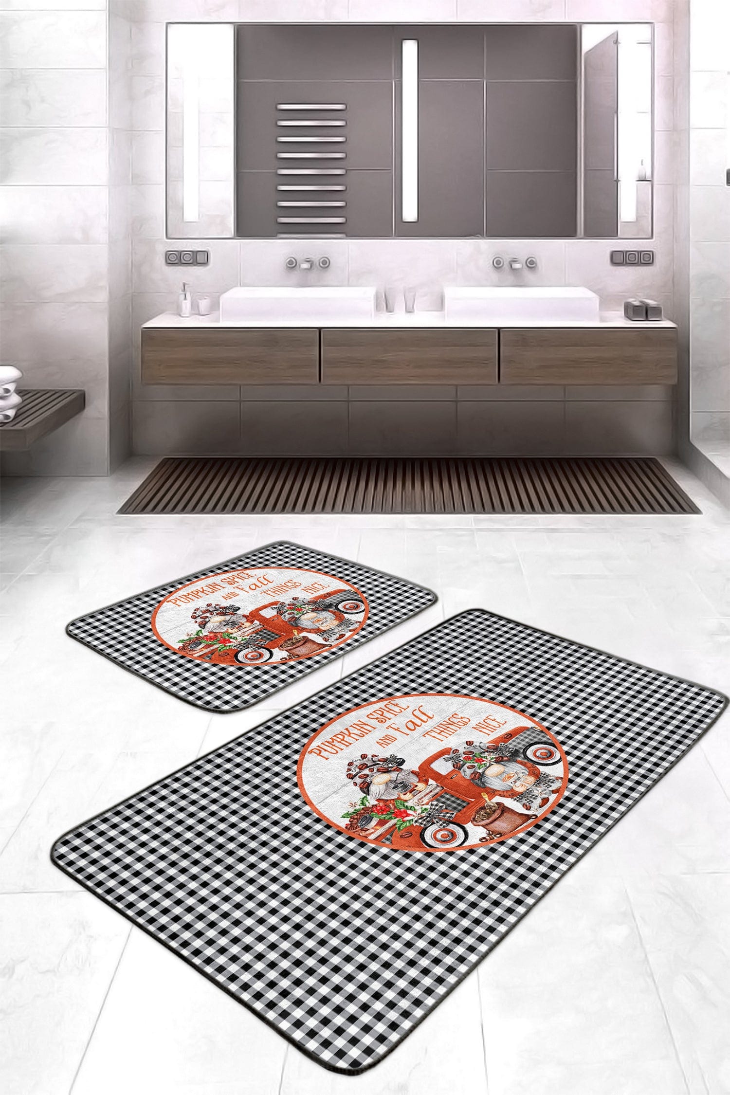 Set di 2 Tappetini da bagno antiscivolo Hazal BPS392 Rectangle Multicolore, 100 x 60 cm / 60 x 50 cm (2)