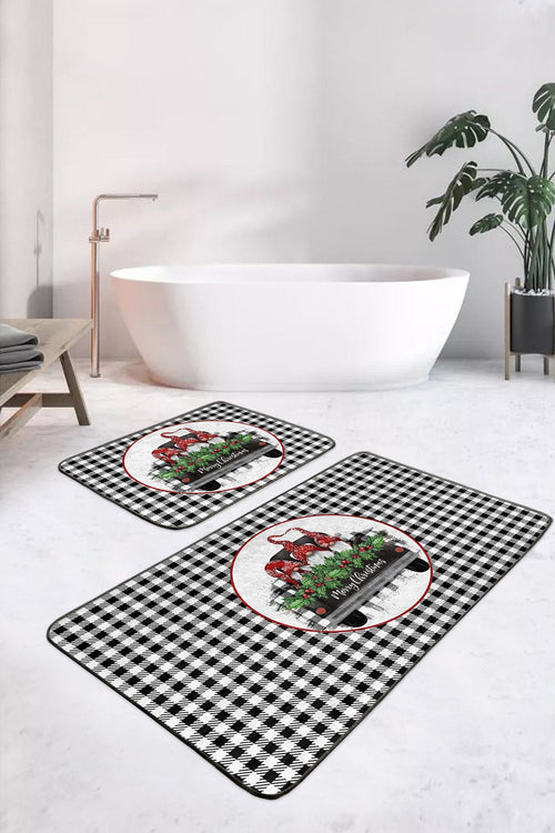 Set di 2 Tappetini da bagno antiscivolo Hazal BPS393 Rectangle Multicolore, 100 x 60 cm / 60 x 50 cm