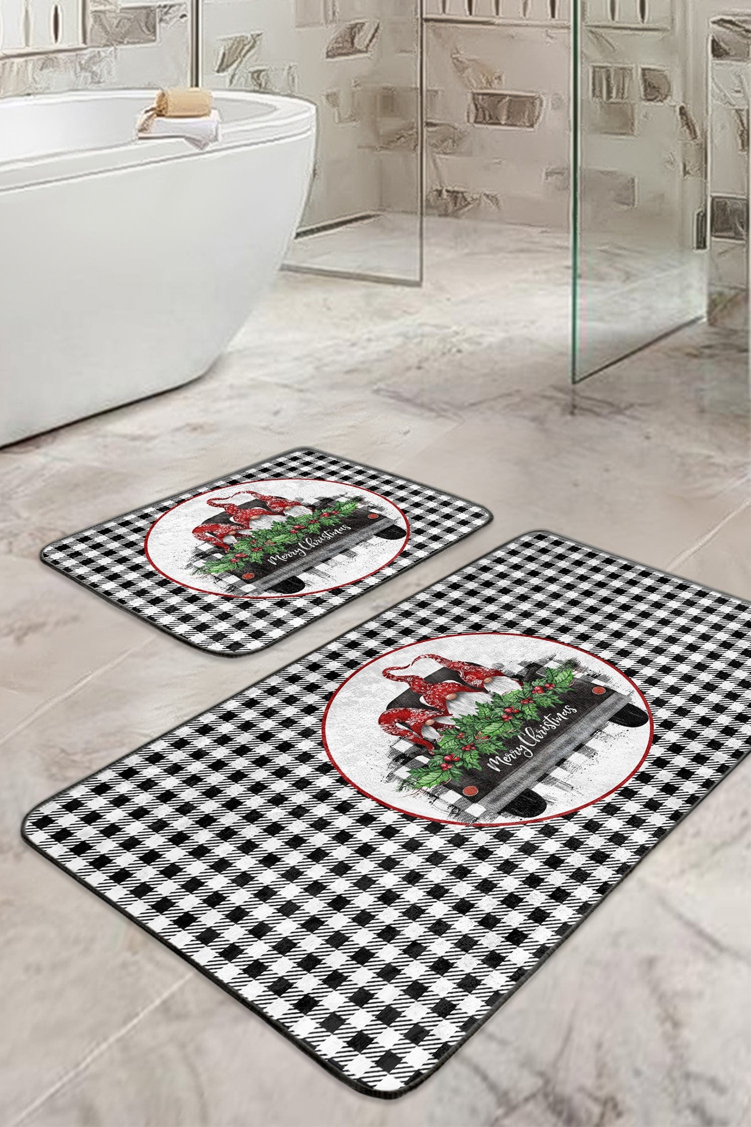 Set di 2 Tappetini da bagno antiscivolo Hazal BPS393 Rectangle Multicolore, 100 x 60 cm / 60 x 50 cm (1)