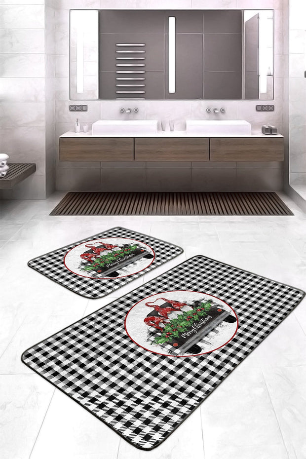 Set di 2 Tappetini da bagno antiscivolo Hazal BPS393 Rectangle Multicolore, 100 x 60 cm / 60 x 50 cm (2)