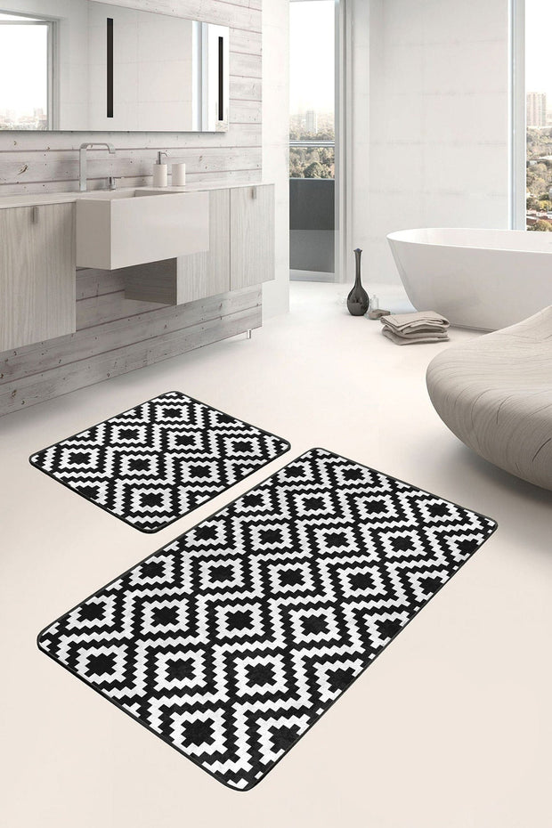 Set di 2 Tappetini da bagno antiscivolo Hulya BPS17 Rectangle Multicolore, 100 x 60 cm / 60 x 50 cm (2)