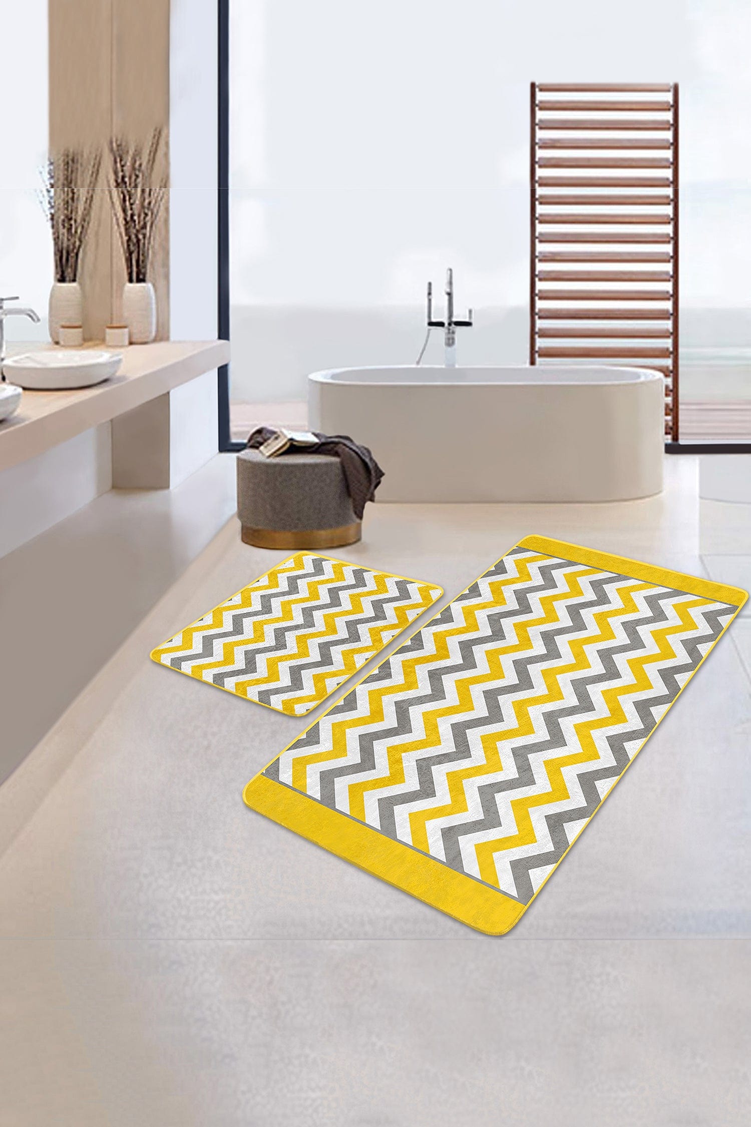 Set di 2 Tappetini da bagno antiscivolo Hulya BPS19 Rectangle Multicolore, 100 x 60 cm / 60 x 50 cm