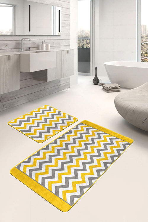 Set di 2 Tappetini da bagno antiscivolo Hulya BPS19 Rectangle Multicolore, 100 x 60 cm / 60 x 50 cm (1)