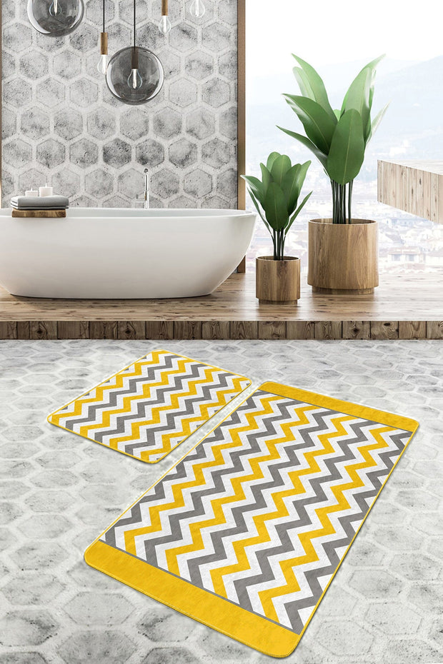 Set di 2 Tappetini da bagno antiscivolo Hulya BPS19 Rectangle Multicolore, 100 x 60 cm / 60 x 50 cm (2)