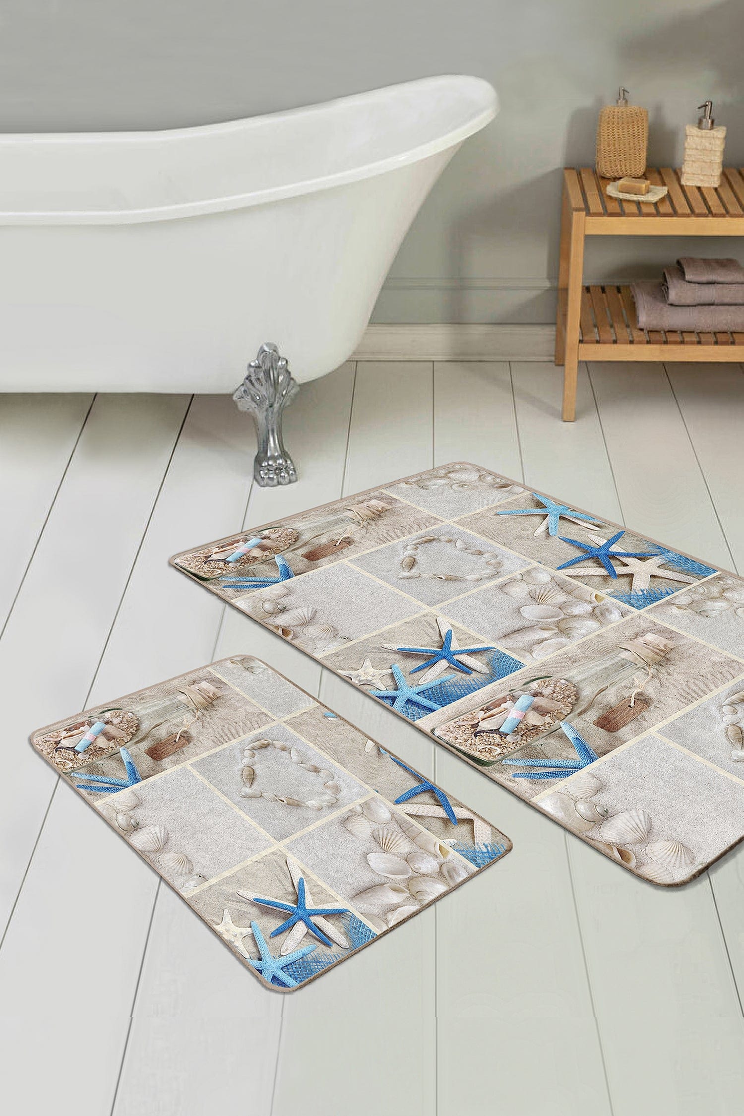 Set di 2 Tappetini da bagno antiscivolo Hulya BPS4 Rectangle Multicolore, 100 x 60 cm / 60 x 50 cm
