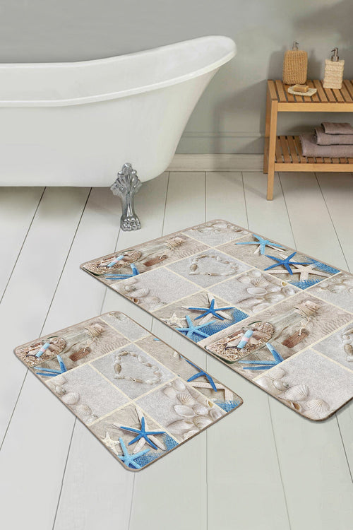 Set di 2 Tappetini da bagno antiscivolo Hulya BPS4 Rectangle Multicolore, 100 x 60 cm / 60 x 50 cm